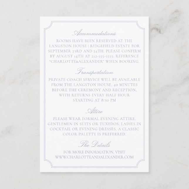 Classic Light Blue Fruit Bowl Wedding Details Card Begleitkarte (Vorderseite)