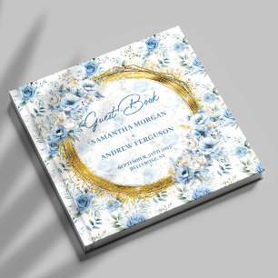Classic Light Blue Gold Glitzer Wedding Guest Book Gästebuch