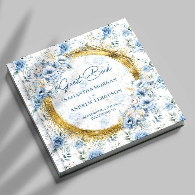 Classic Light Blue Gold Glitzer Wedding Guest Book Gästebuch (Classic Light Blue Gold Glitter Wedding Guest Book)