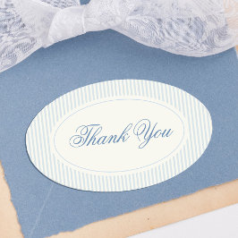 Classic Light Blue Stripes Thank You Wedding Ovaler Aufkleber