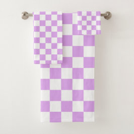 Classic light lavender checkerboard badhandtuch set