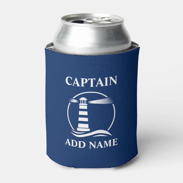 Classic Lighthouse Captain oder Bootsname Navy Blu Dosenkühler (Kanne Vorderseite)