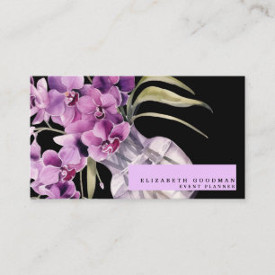 Classic Lila Orchids Black Business Cards Visitenkarte