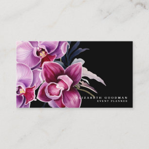Classic Lila Orchids Black Business Cards Visitenkarte