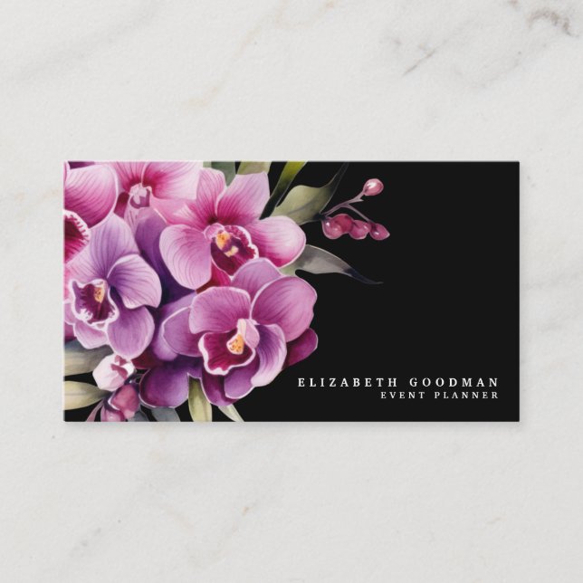 Classic Lila Orchids Black Business Cards Visitenkarte (Vorderseite)