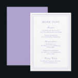 Classic Lilac Elegant Wedding Begleitkarte<br><div class="desc">Klassischer Stil lila / lavender Hochzeitsgehäuse Karte mit einem einfachen und minimalen Design mit Ihren Details umgeben von einem doppelten Rand. Die Schriftart wechseln sich zwischen einem eleganten Drehbuch,  einer klassischen Serife und minimalistischen serifenlosen Schriftart ab. Diese Karte eignet sich hervorragend für eine feierliche Hochzeit.</div>
