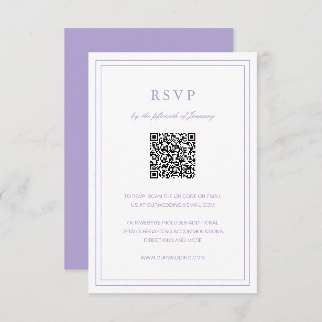 Classic Lilac Elegant Wedding RSVP Karte (Vorne/Hinten)