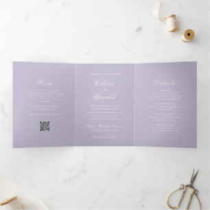 Classic Lilac QR Code Elegant Wedding Dreifach Gefaltete Einladung