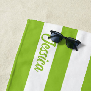 Classic Lime Green White Cabana Strip Personalisie Strandtuch