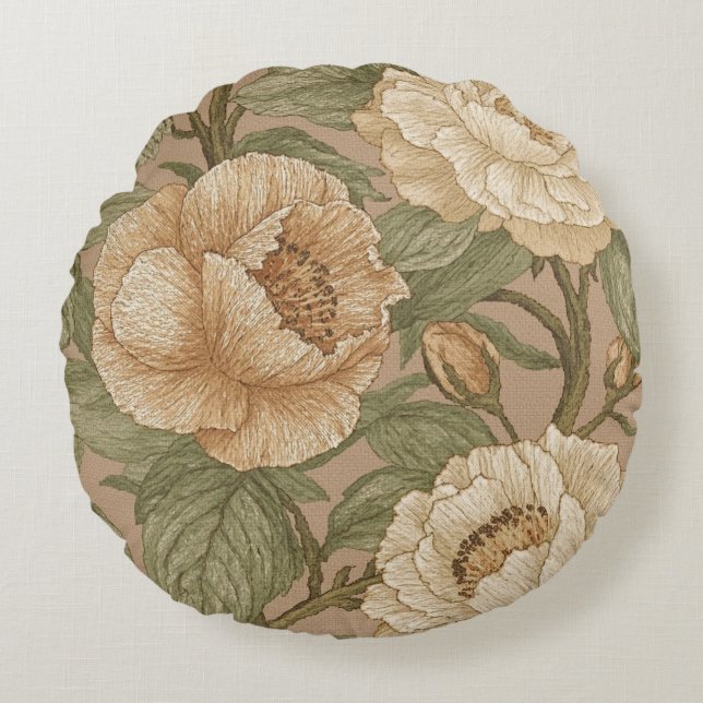 Classic,Lovely Flowers Pattern, Sage Gold Bloom Rundes Kissen (Vorderseite)