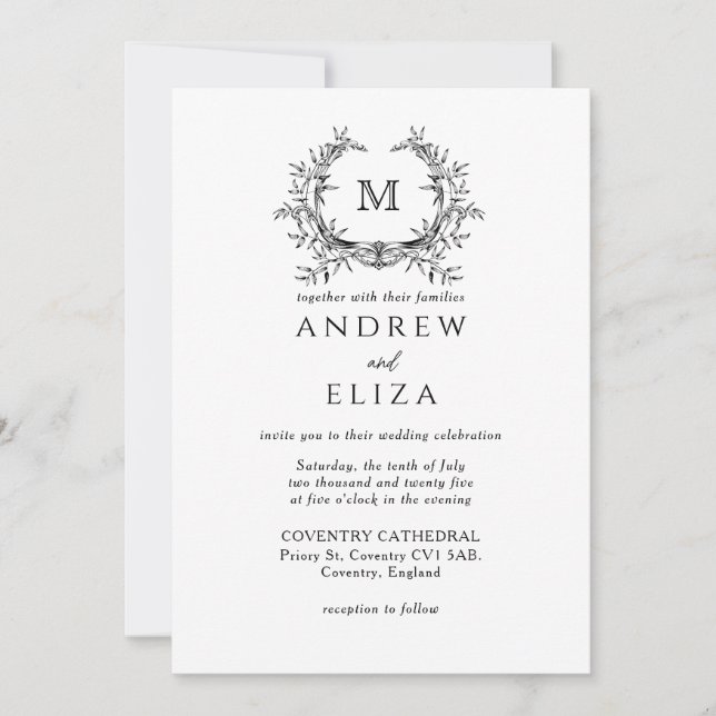 Classic Luxe Black Monogram Wedding Einladung (Vorderseite)