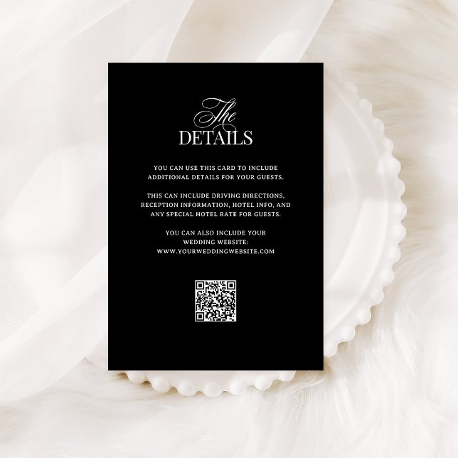 Classic Luxe Black | QR Code Wedding Guest Details Begleitkarte (Von Creator hochgeladen)