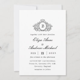 Classic Luxe Black & White Wappen Monogram Wedding Einladung