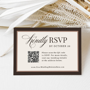 Classic Luxe Braunes Neutrales QR-Code-Hochzeit RSVP Karte