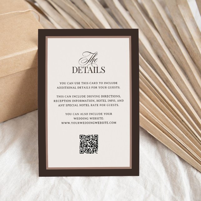 Classic Luxe Brown | QR Code Wedding Guest Details Begleitkarte (Von Creator hochgeladen)