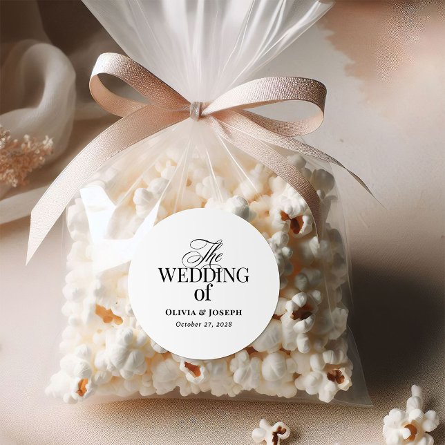 Classic Luxe | Einfache Schwarz-Weiß-Hochzeit Runder Aufkleber (Von Creator hochgeladen)