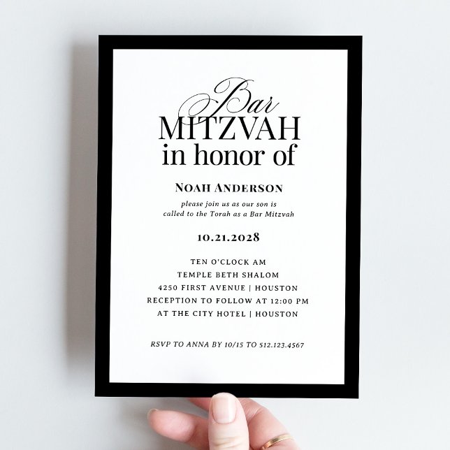Classic Luxe | Elegant Black and White Bar Mitzvah Einladung (Von Creator hochgeladen)