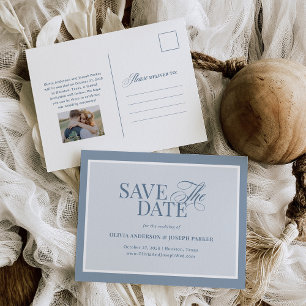 Classic Luxe Elegante Dusty Blue Save-the-Date-K Ankündigungspostkarte