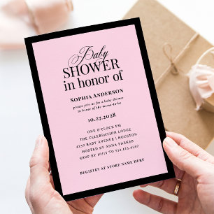 Classic Luxe   Elegante Schwarz-Rosa-Babydusche Einladung