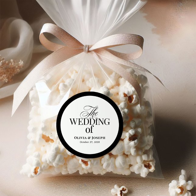 Classic Luxe | Elegante Schwarz-Weiß-Hochzeit Runder Aufkleber (Von Creator hochgeladen)