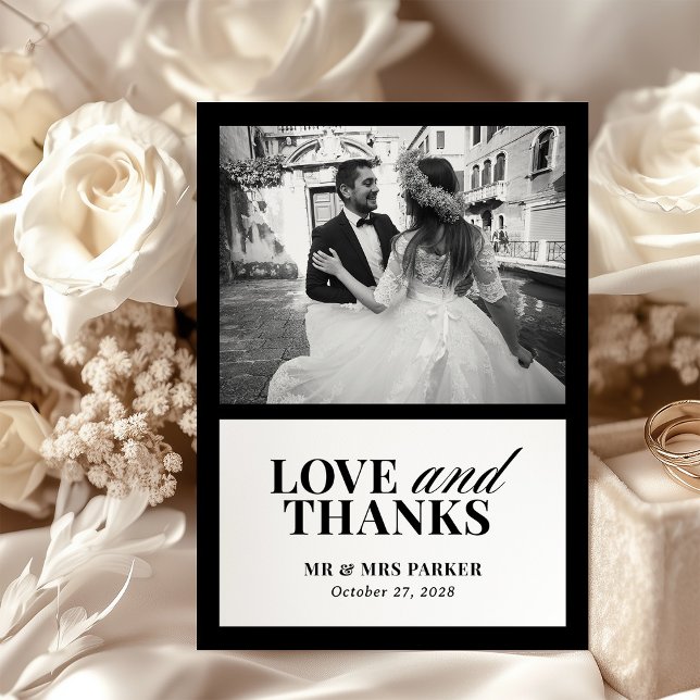 Classic Luxe Elegantes Black and White Wedding Fot Dankeskarte (Von Creator hochgeladen)