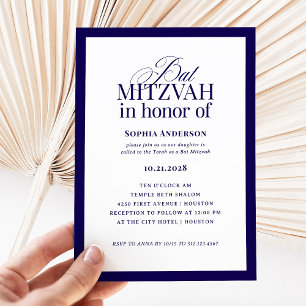 Classic Luxe Elegantes Blue and White Bat Mitzva Einladung