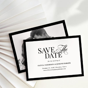 Classic Luxe Elegantes Schwarz, Weiß und Foto Save The Date