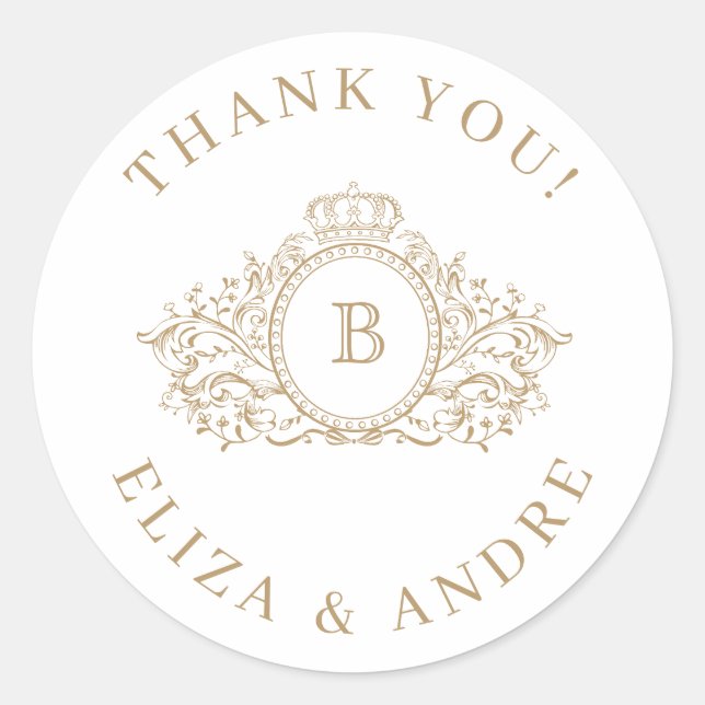 Classic Luxe, Gold Custom Monogram Wedding Sticker (Vorderseite)