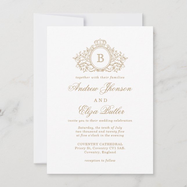 Classic Luxe Gold Monogram Wedding Einladung (Vorderseite)