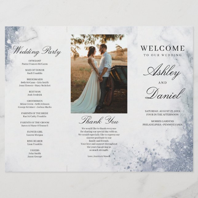 Classic Luxe Marble Trifold Wedding Program Flyer (Vorne)