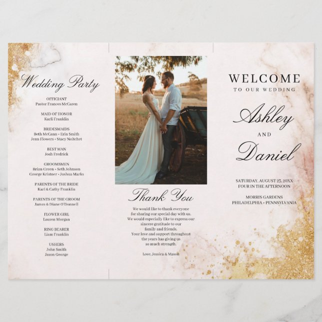 Classic Luxe Marble Trifold Wedding Program Flyer (Vorne)
