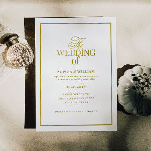 Classic Luxe White Hochzeit mit Gold Folieneinladung