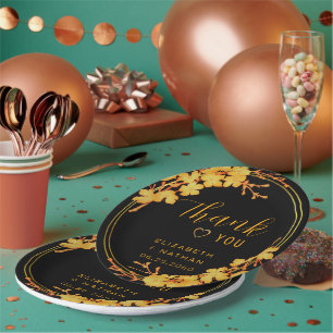 Classic Luxury Black & Gold Wedding Vielen Dank Pappteller