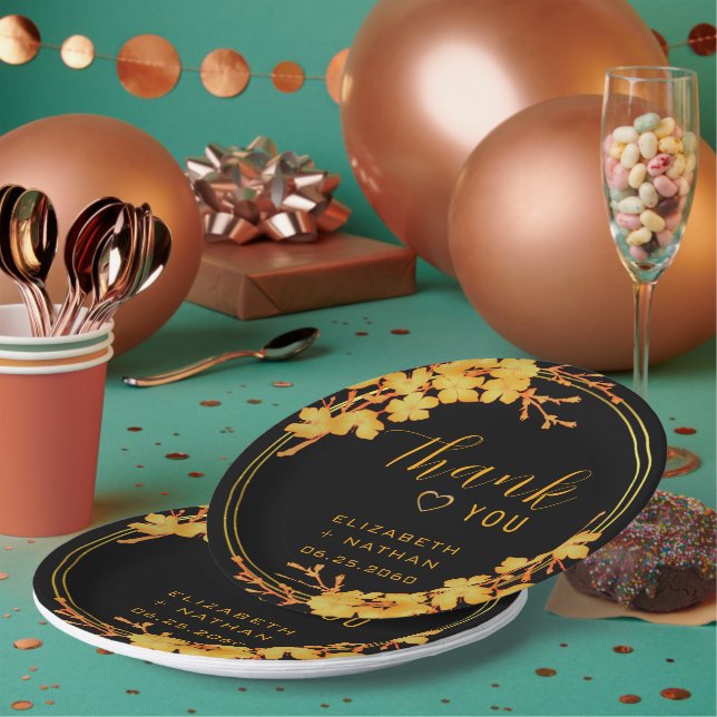 Classic Luxury Black & Gold Wedding Vielen Dank Pappteller (Multi)