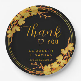 Classic Luxury Black & Gold Wedding Vielen Dank Pappteller