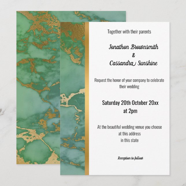 CLASSIC MARBLE SAGE GOLD TRIM INVITATION EINLADUNG (Vorne/Hinten)