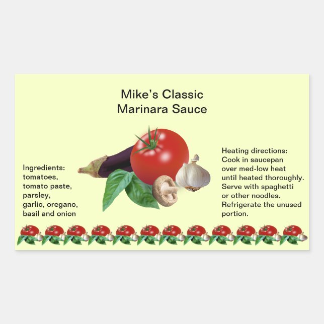 Classic Marinara Sauce Rectangle Jar Labels Rechteckiger Aufkleber (Vorderseite)