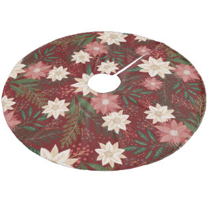Classic Maroon Christmas Poinsettia Holiday Fleece Weihnachtsbaumdecke
