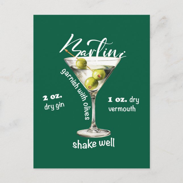 Classic Martini Rezept Cocktail Bar Postkarte (Vorderseite)