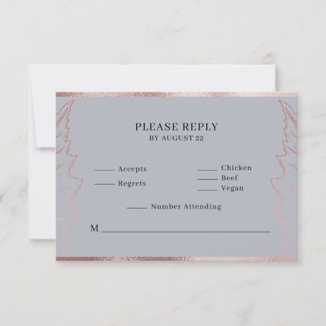 Classic Matt Rose Gold Blätter Wedding RSVP Card Dankeskarte (Vorderseite)