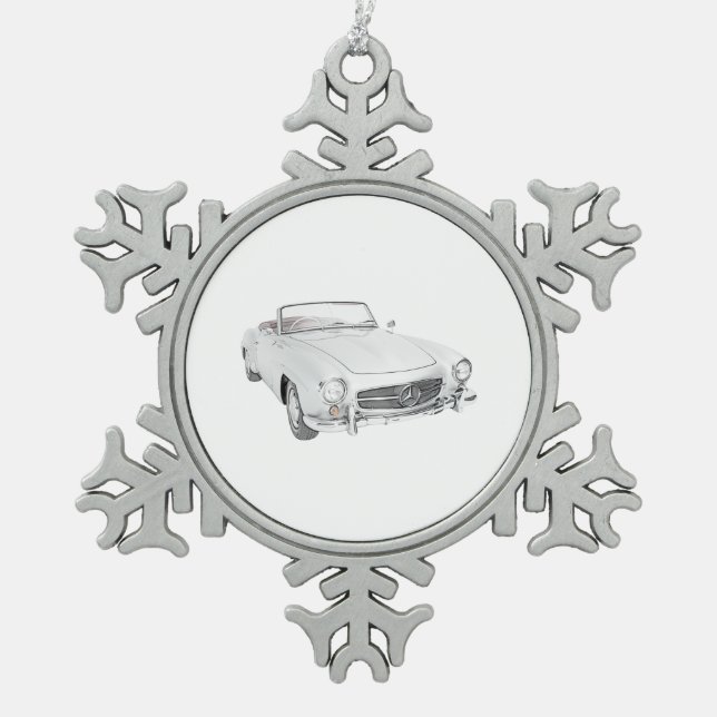 Classic Mercedes Convertible Weihnachtsschmuck Schneeflocken Zinn-Ornament (Vorderseite)