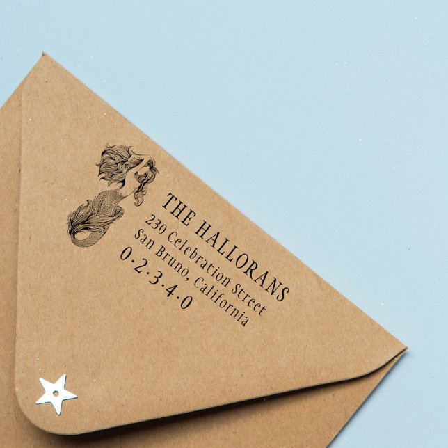 Classic Mermaid Custom Family Name Rücksendeadress Gummistempel (Von Creator hochgeladen)