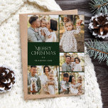 Classic Merry Christmas Five Photo Floral Back Feiertagskarte<br><div class="desc">These beautiful Christmas photo cards feature five photo templates, elegant modern typography reading, "Merry Christmas, " and a hand drawn floral pattern on the back in classic colors of deep green, burgundy red, and ivory over a sand / beige background. Easy to personalize for beautiful holiday cards that will wow...</div>