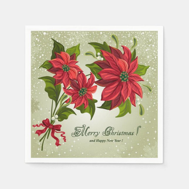 Classic Merry Christmas Paper Napkin Poinsettias Serviette (Vorderseite)
