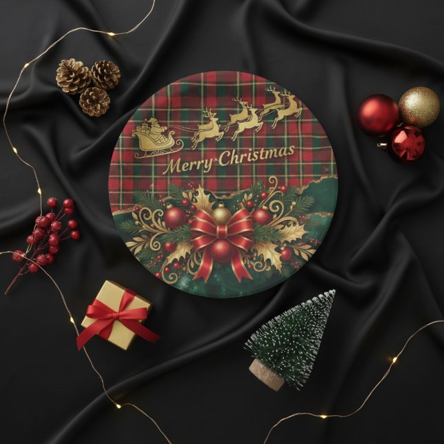 Classic Merry Christmas Plaid Design Pappteller (Von Creator hochgeladen)