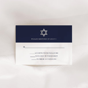 Classic Midnight Blue und White Bar Mitzvah RSVP Karte