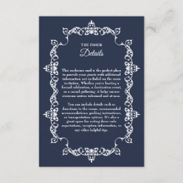 Classic Midnight Navy Blue Ornately Framed Wedding Begleitkarte