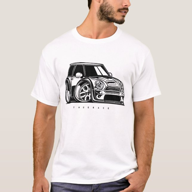 Classic Mini Clubman Toon Art Car Enthusiast T-Shirt (Vorderseite)