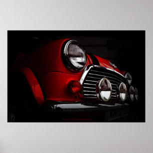 Classic Mini mit Kundgebung Leuchten Plakat