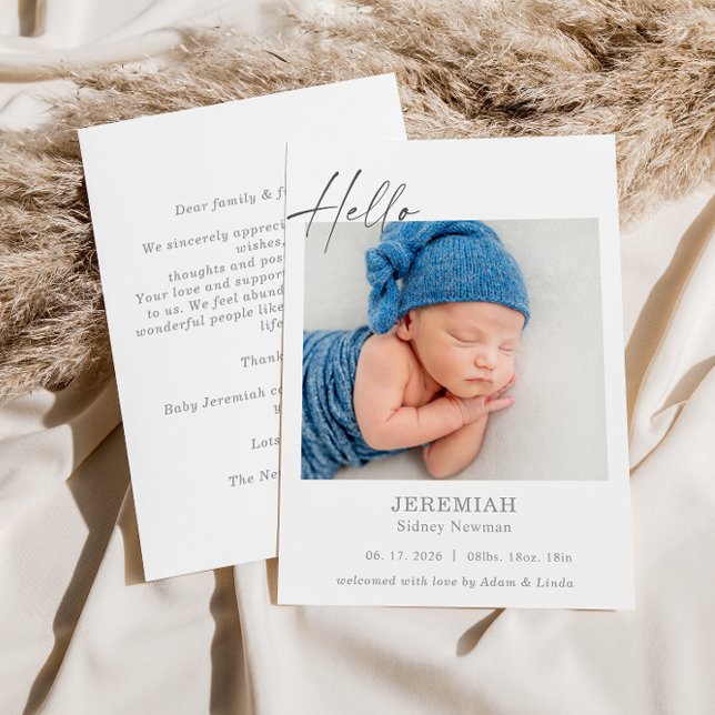 Classic Minimal Hello Baby Photo Announcement Card (Von Creator hochgeladen)